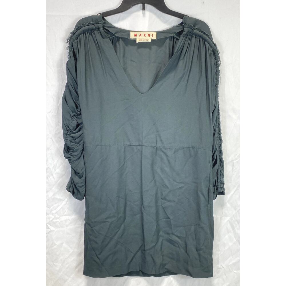 MARNI Italy Ruched Long Sleeve Raw Edge Distressed Shift Dress Sz. 38 MSRP $1850 - Picture 1 of 4